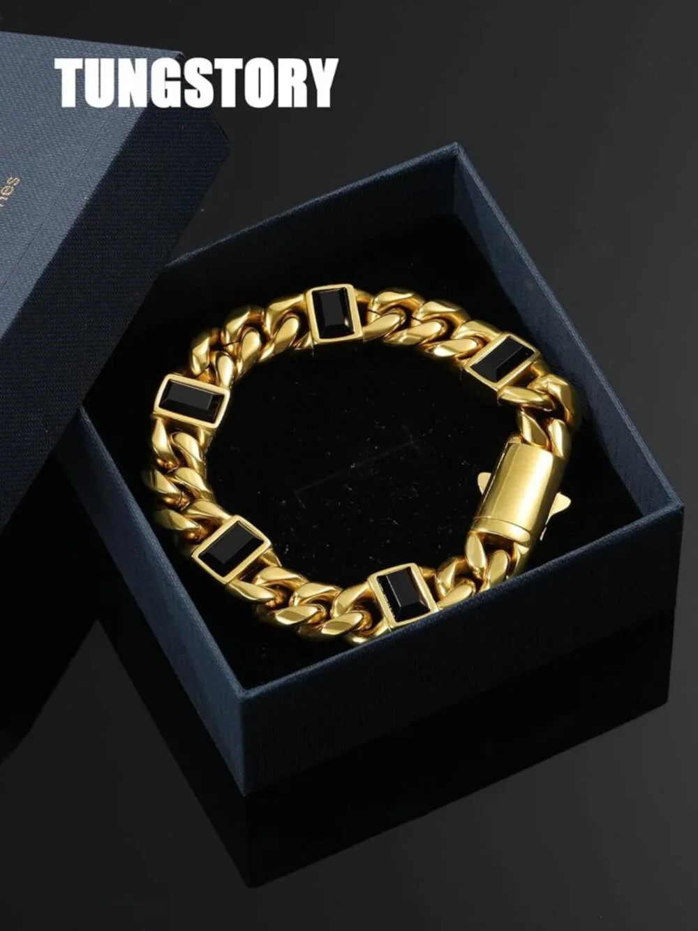 12mm Black Onyx Cuban Link Bracelet for Men - Stylish 8IN Statement Jewelry